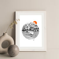 Dotwork Sunrise Art Print White Frame | Bombinate Dotwork Sunrise Art Print White Frame | Bombinate