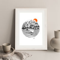 Dotwork Sunrise Art Print White Frame | Bombinate Dotwork Sunrise Art Print White Frame | Bombinate