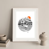 Dotwork Sunrise Art Print White Frame | Bombinate Dotwork Sunrise Art Print White Frame | Bombinate