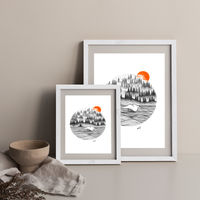Dotwork Sunrise Art Print White Frame | Bombinate Dotwork Sunrise Art Print White Frame | Bombinate