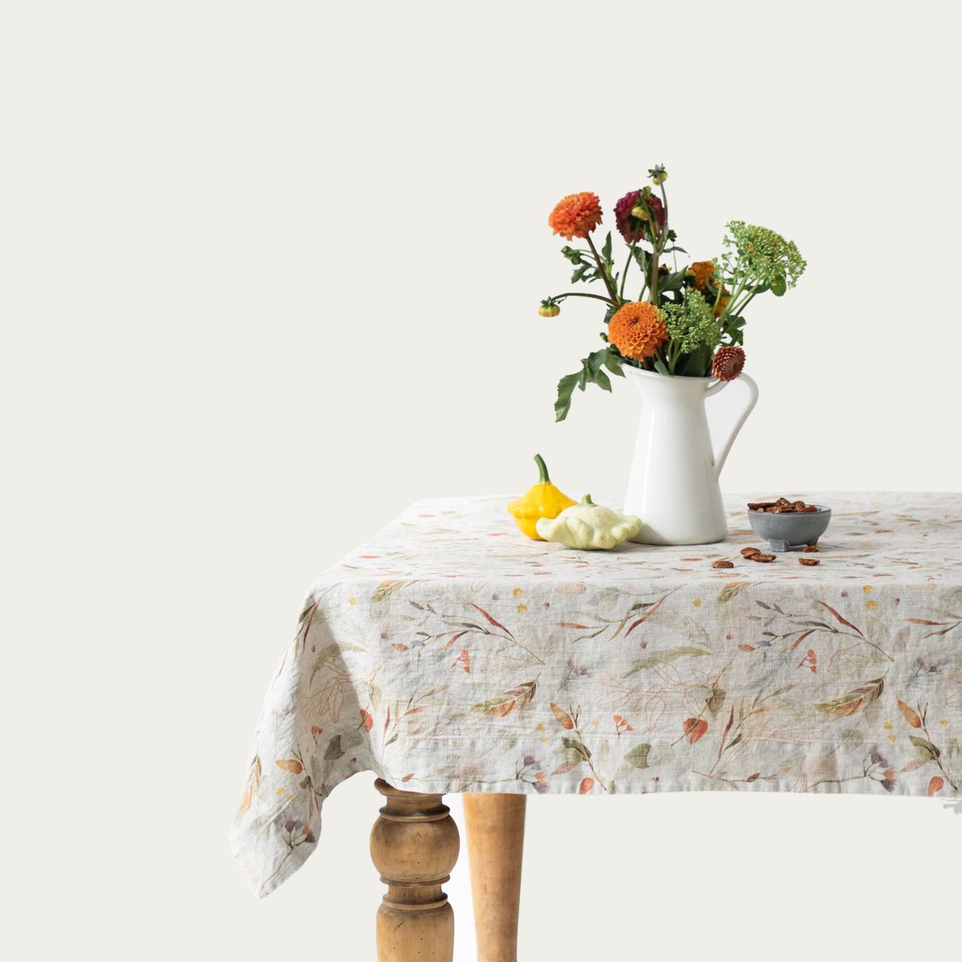 Leaves on Natural Washed Linen Tablecloth | Bombinate