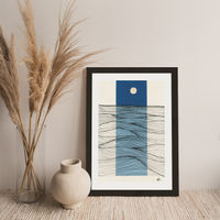 Abstract Ocean Lines Art Print Black Frame | Bombinate