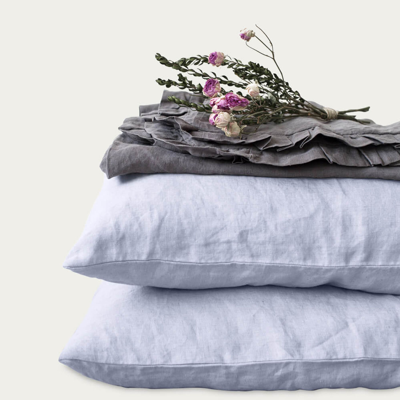Grey Lilac Washed Linen Bed Set | Bombinate