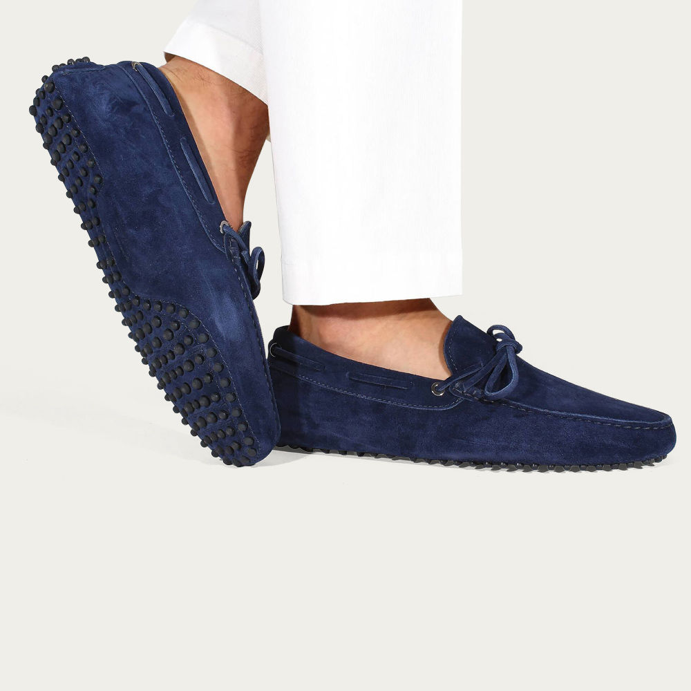 navy suede driving shoes