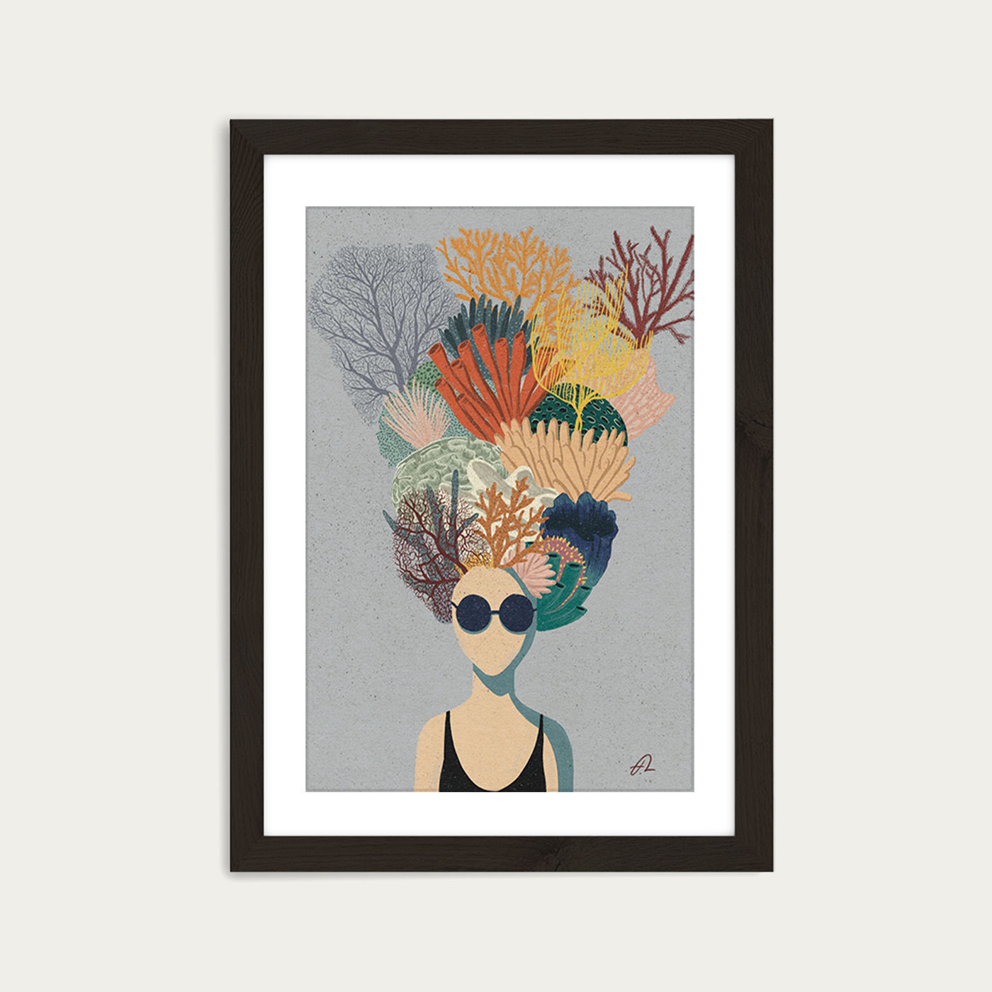 Coral Head Art Print Black Frame | Bombinate