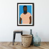 Man with a Striped Shirt Art Print Black Frame | Bombinate Man with a Striped Shirt Art Print Black Frame | Bombinate