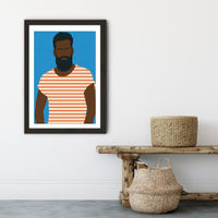 Man with a Striped Shirt Art Print Black Frame | Bombinate Man with a Striped Shirt Art Print Black Frame | Bombinate