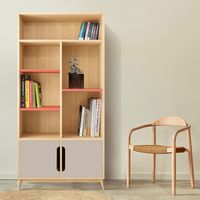 Beige Havane Wooden Bookcase with Coral Shelves | Bombinate