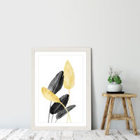 Bird of Paradise Plant Black White and Gold 2 Art Print White Frame | Bombinate