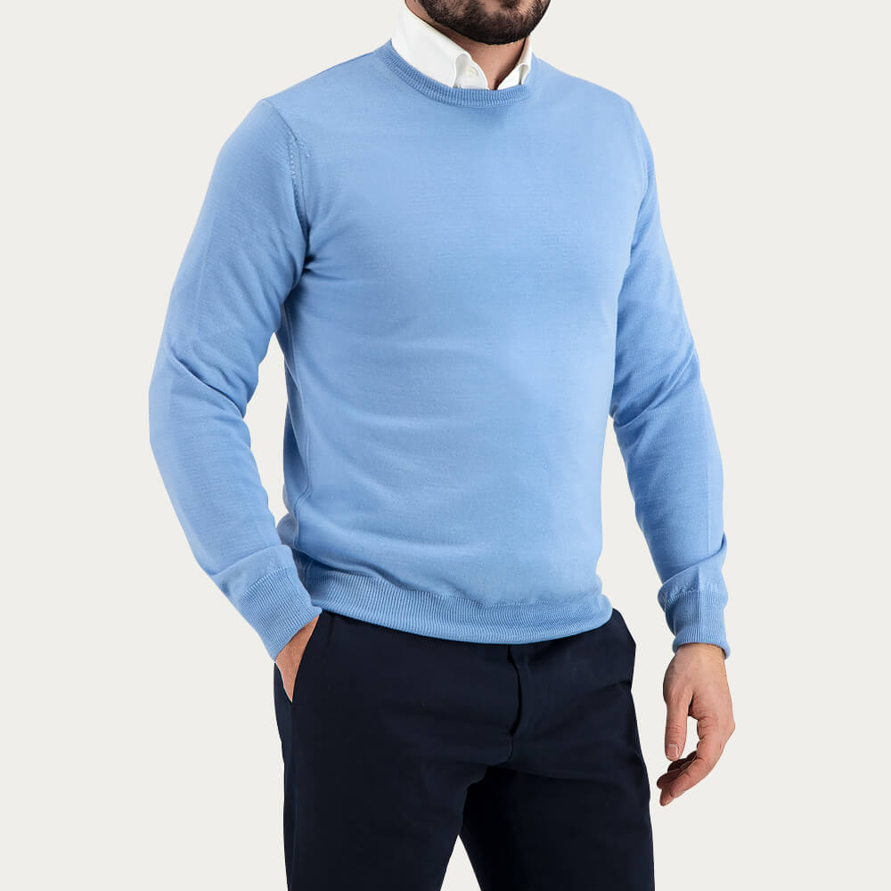 light blue high neck sweater