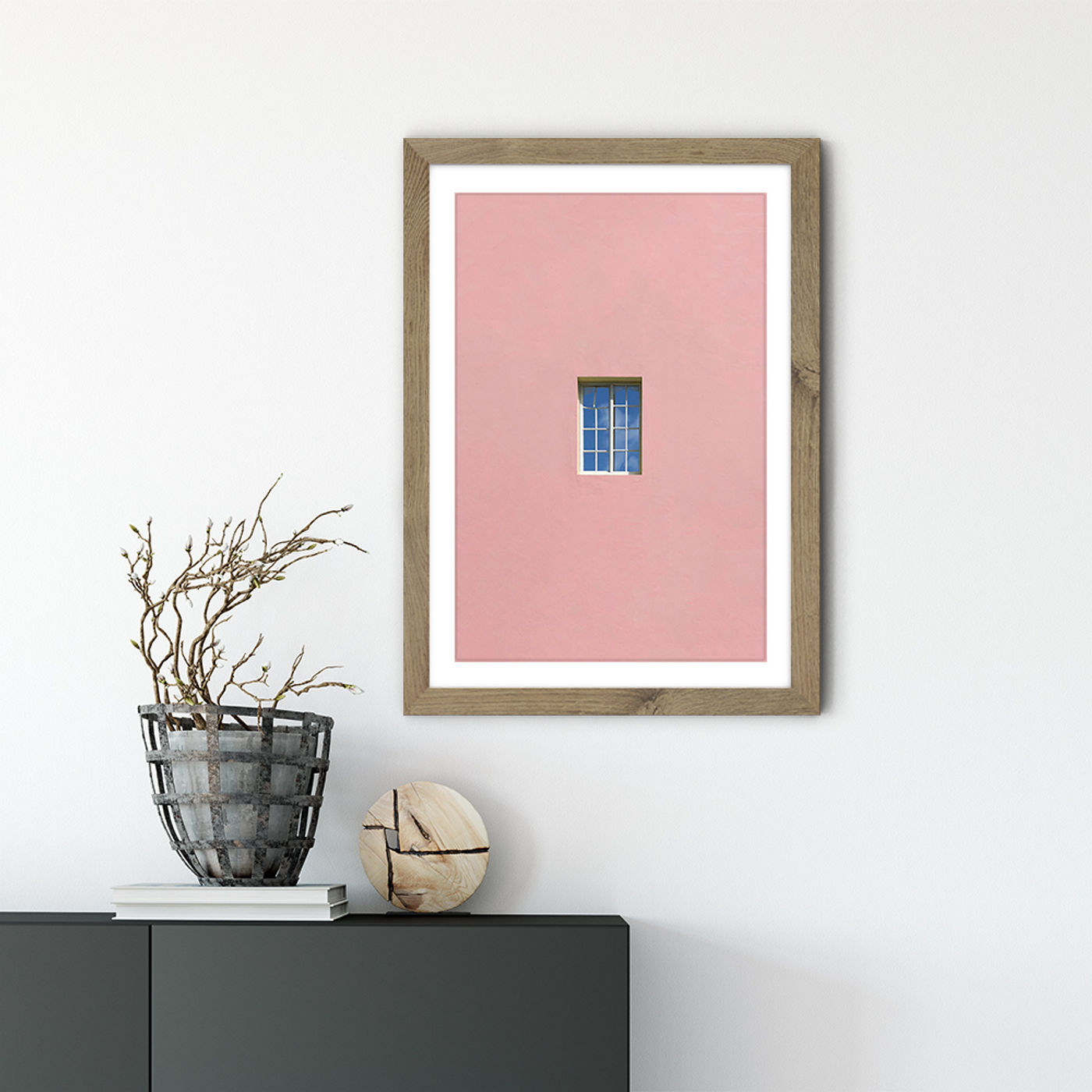Pink Window Sky Art Print Oak Frame | Bombinate