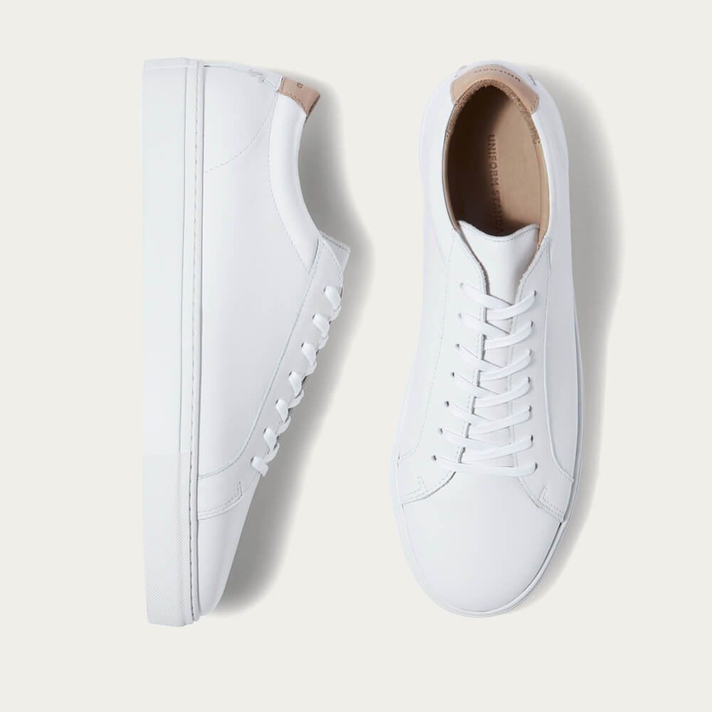 white leather sneakers