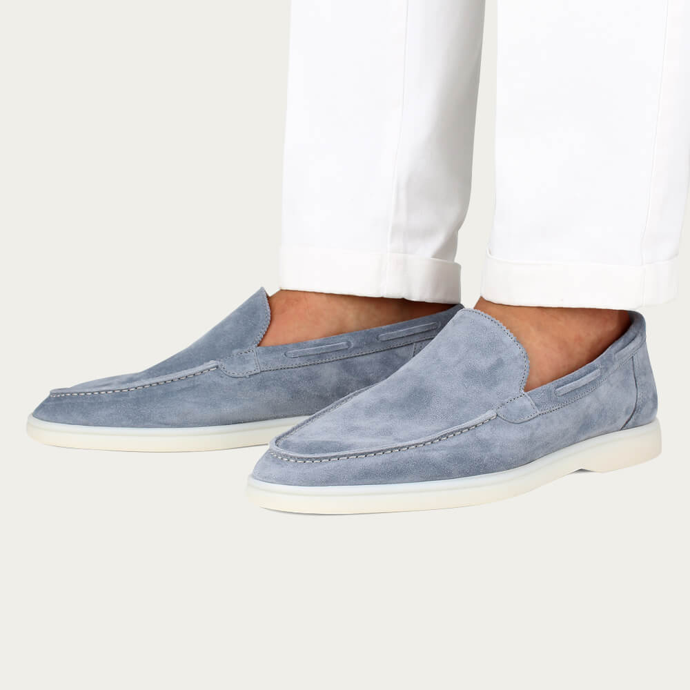 light blue suede loafers