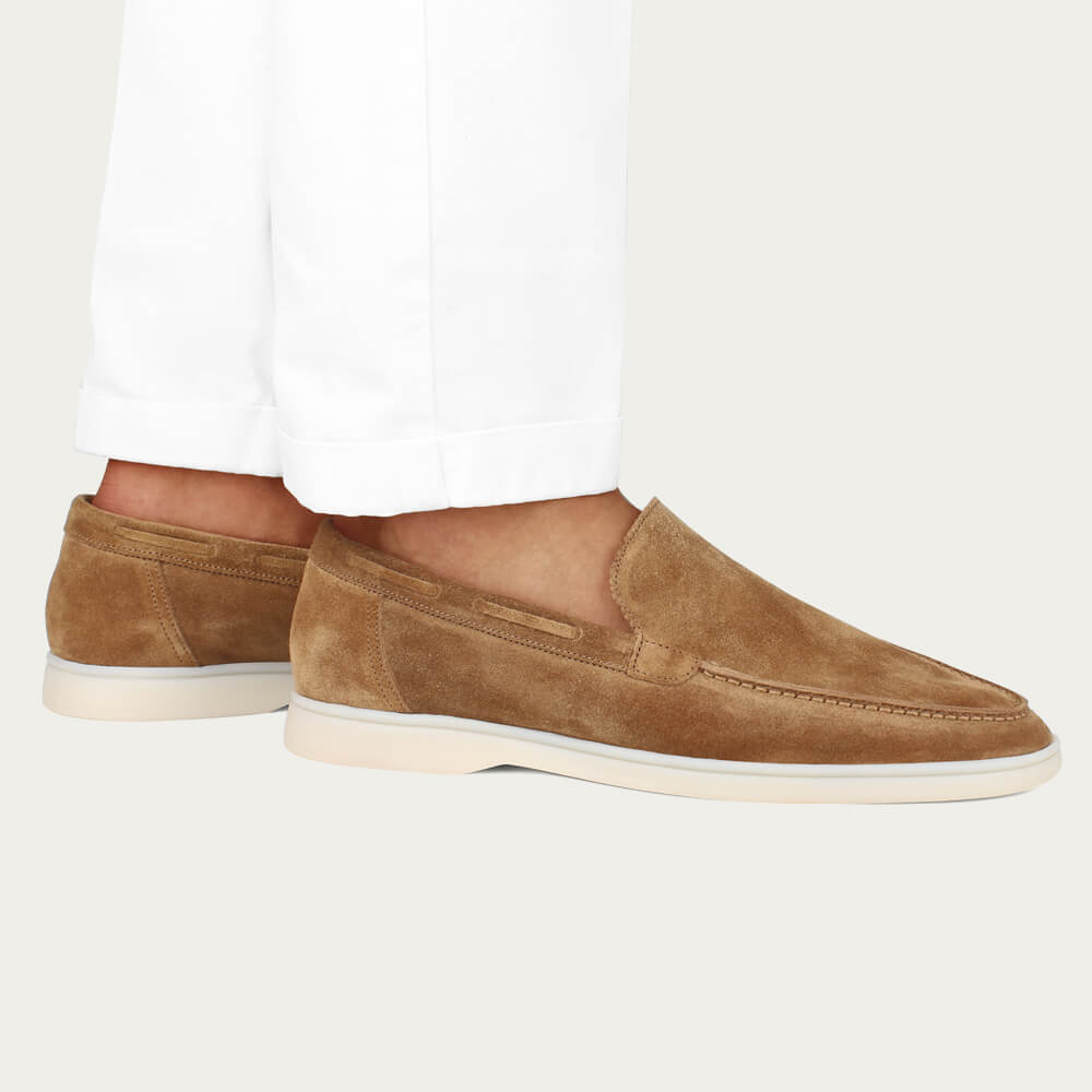 beige suede loafers