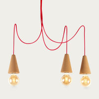 Light Cork and Red Cable Sino #3 Pendant Lamp | Bombinate