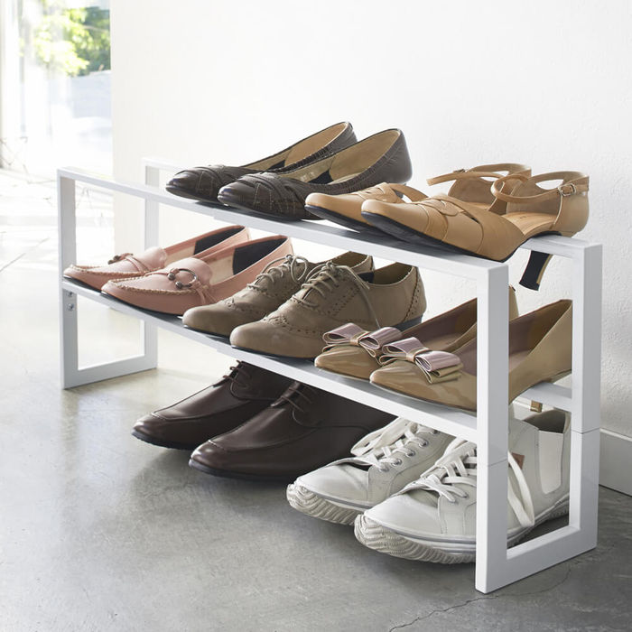 Yamazaki White Line 2 Stacks Expandable Low Profile Shoe Rack Bombinate