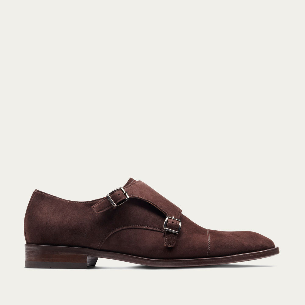 brown double monk strap shoes