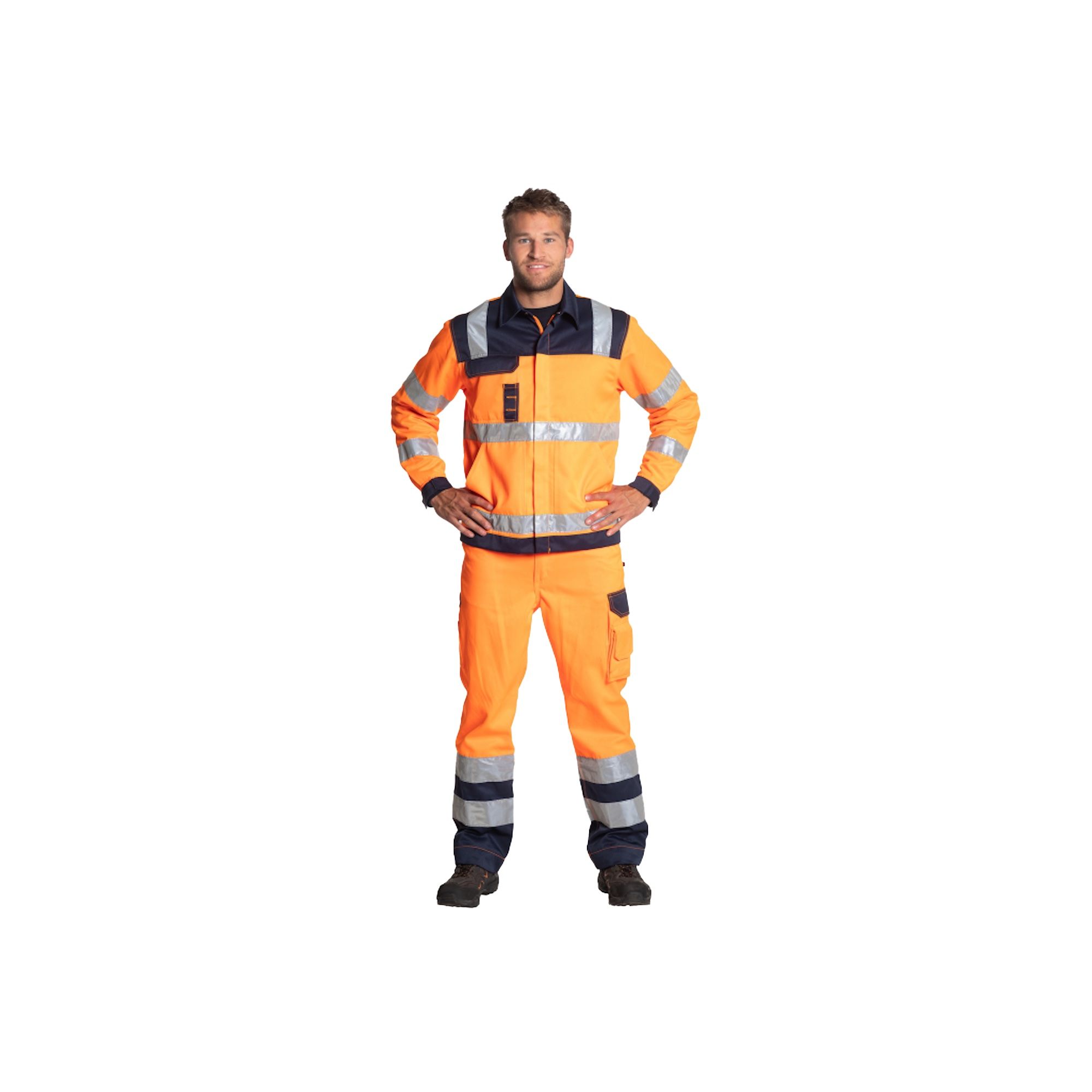 Leo Workwear | Kingford | CT04-O-LEO | RIS-TOM | Slim Stretch Orange Cargo  Trouser | Tall Leg