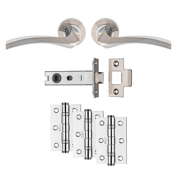 Sines Ultimate Door Handle and Latch Pack Satin Nickel / Polished