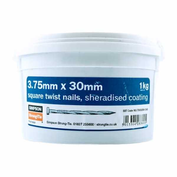 Tub Square Twist Nail Sherardised x 30mm - SST30T Tub Square Twist Nail Sherardised x 30mm - SST30T