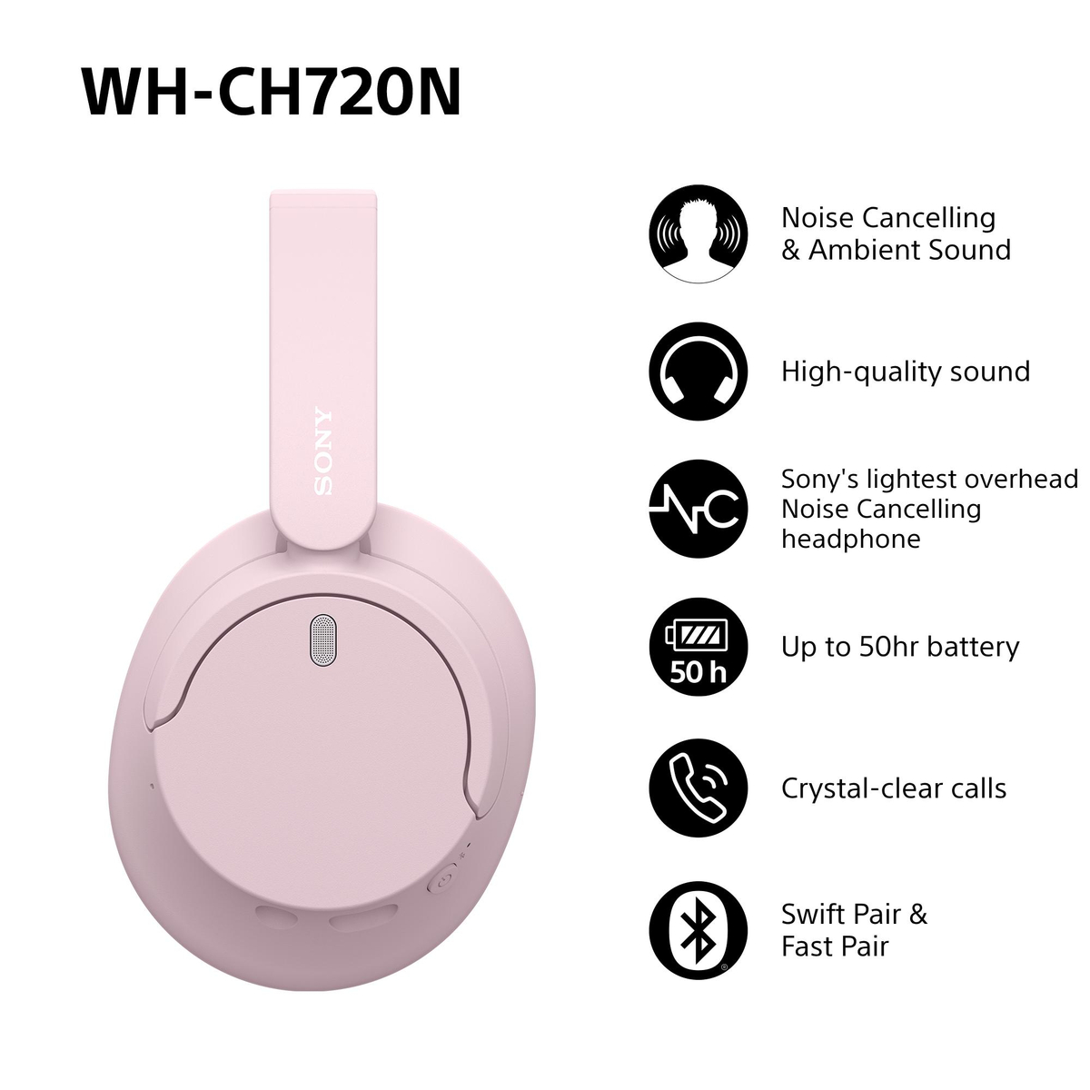 Sony WH-CH720 Bluetooth Headphones-Pink