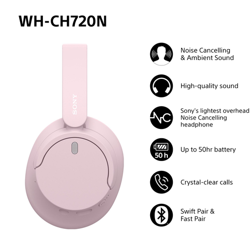 Sony WH-CH720 Bluetooth Headphones-Pink
