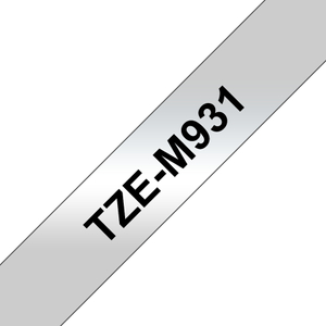 Brother, TZEM931 12mm Black On Silver Label Tape