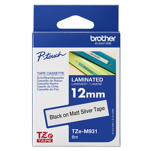 TZEM931 12mm Black On Silver Label Tape