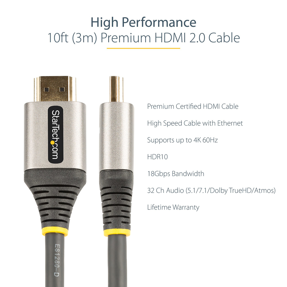 10ft 3m Certified HDMI 2.0 Cable 4K 60Hz