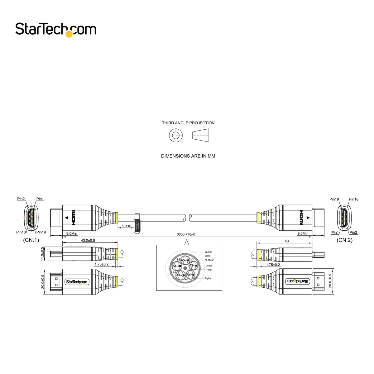 10ft 3m Certified HDMI 2.0 Cable 4K 60Hz