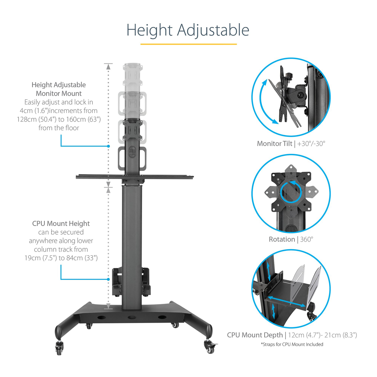 Mobile Workstation Cart w/ Monitor Mount