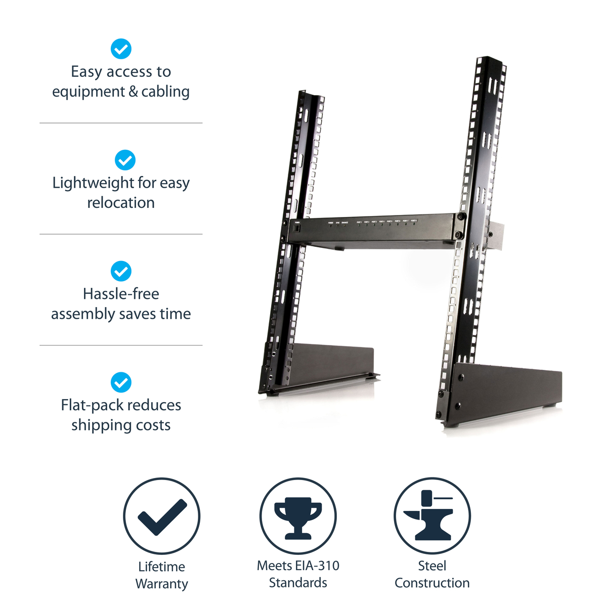 12U 19in Desktop Open Frame 2 Post Rack