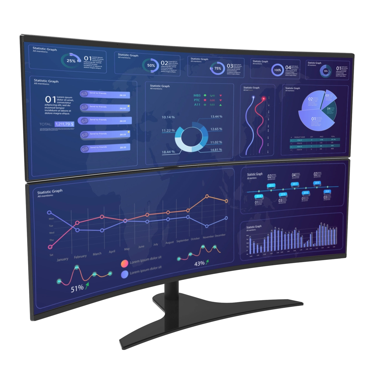 LCT650SD 1X2 Desktop Monitor Stand 24-49