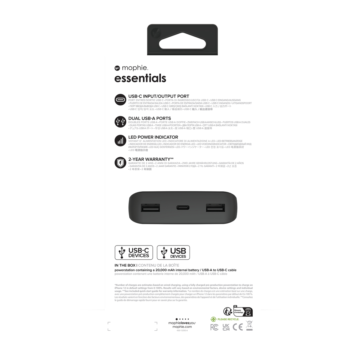 20k Powerbank BLK USB-A dual & C 20W
