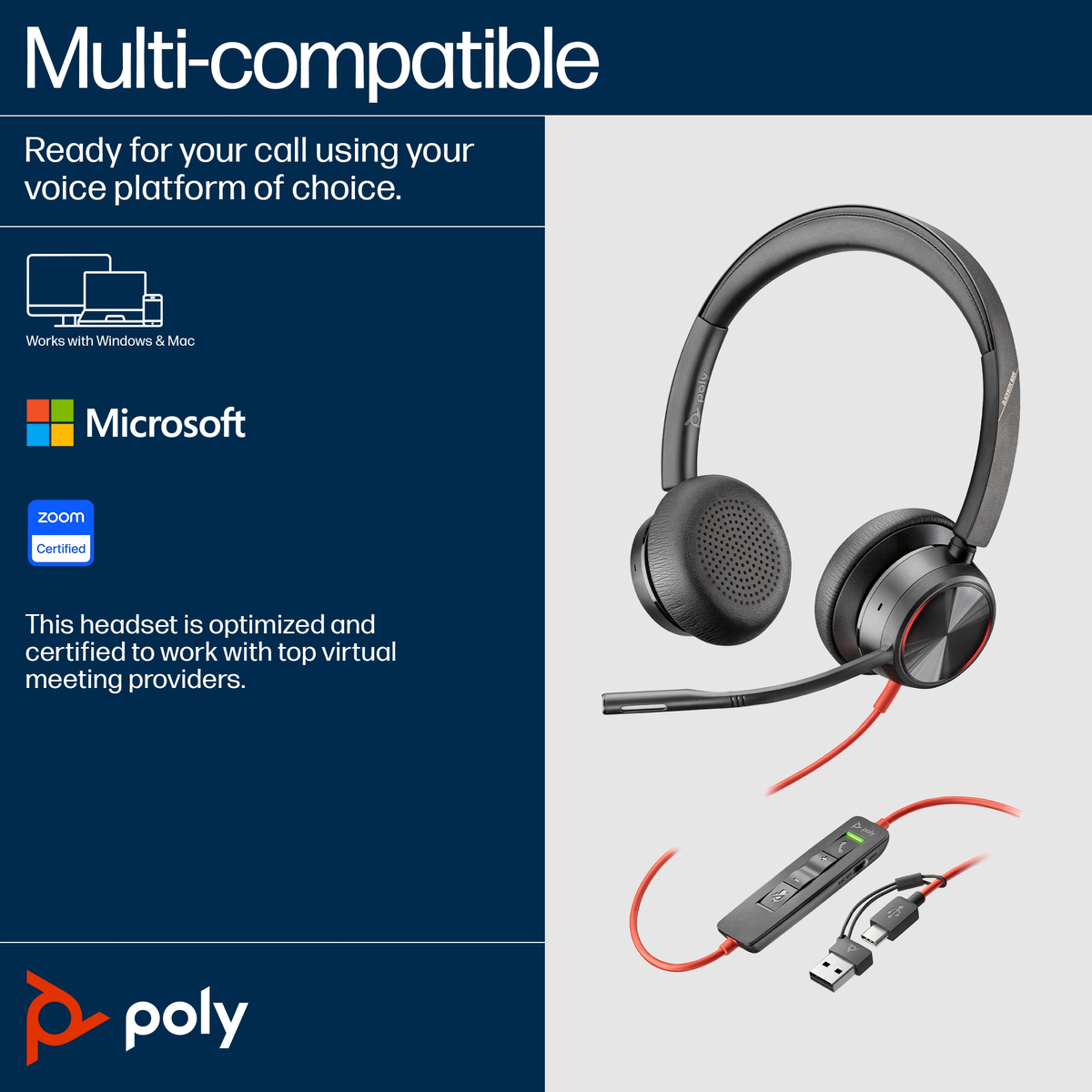 Poly BW 8225 Stereo USB-C HS +USB-C/A