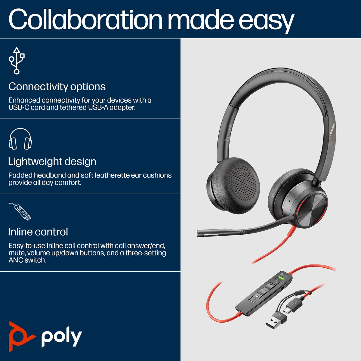 Poly BW 8225 Stereo USB-C HS +USB-C/A