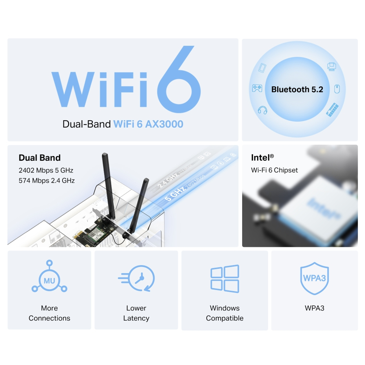 AX3000 Wi-Fi 6 Bluetooth PCIe Adapter