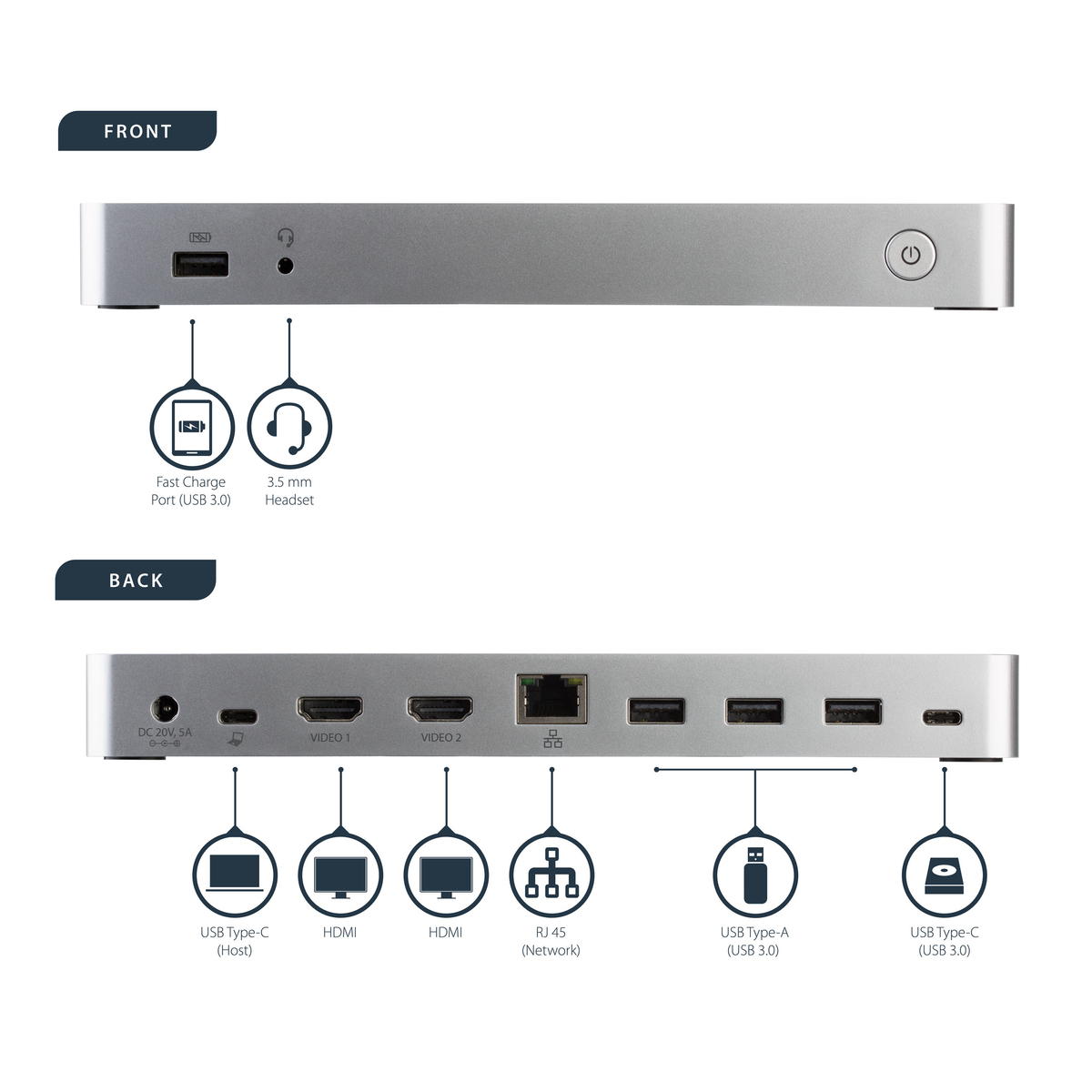 Windows Dual Monitor USB C Dock - 60W PD