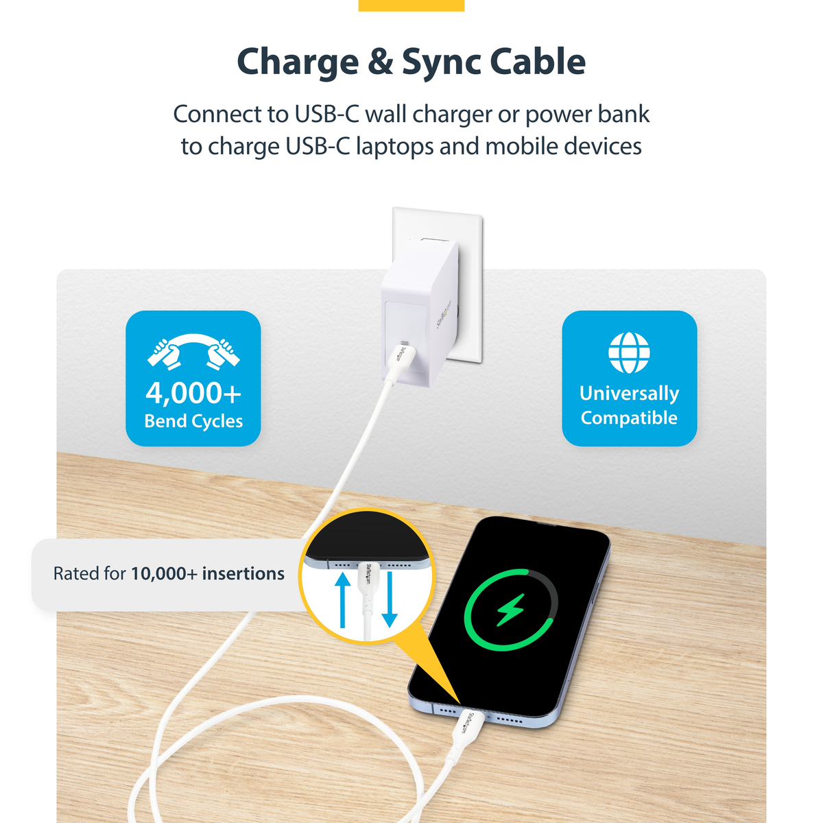 3m White USB-C Charging Cable, 60W PD