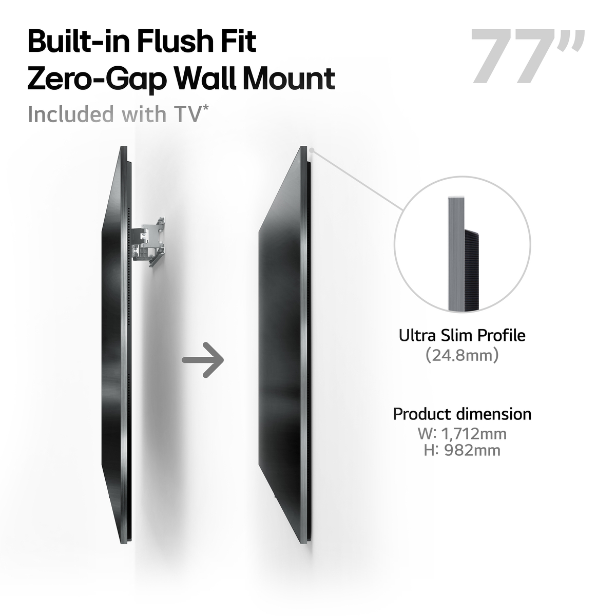 LG G54 77 inch OLED with Wall Mount