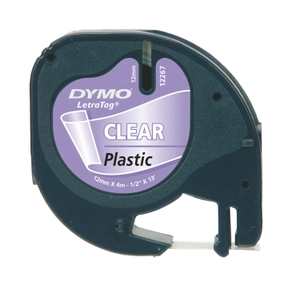 Dymo, LetraTag Clear Plastic Tape 12mmX4m Bk