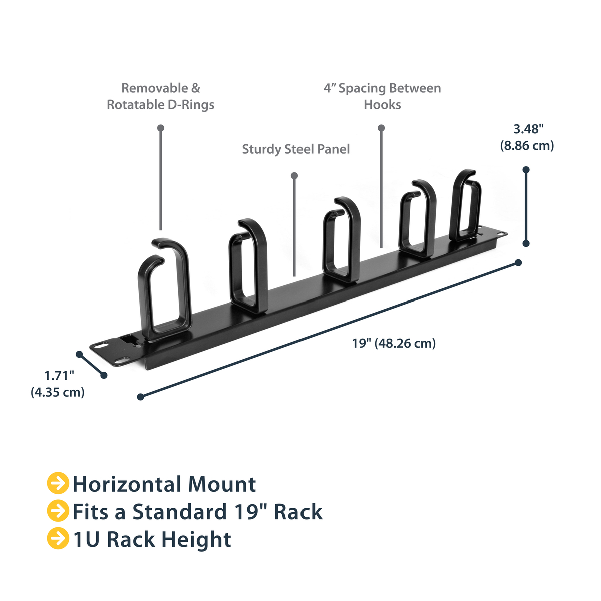 1U 19in Metal RM Cable Management Panel