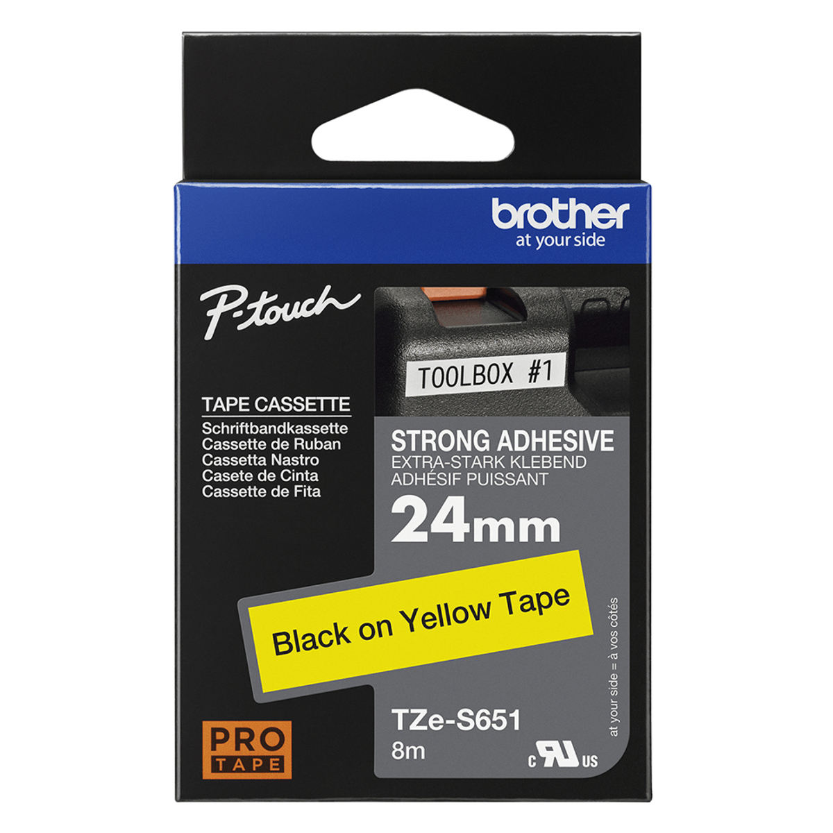 TZES651 Black On Yellow Strong Label Tap
