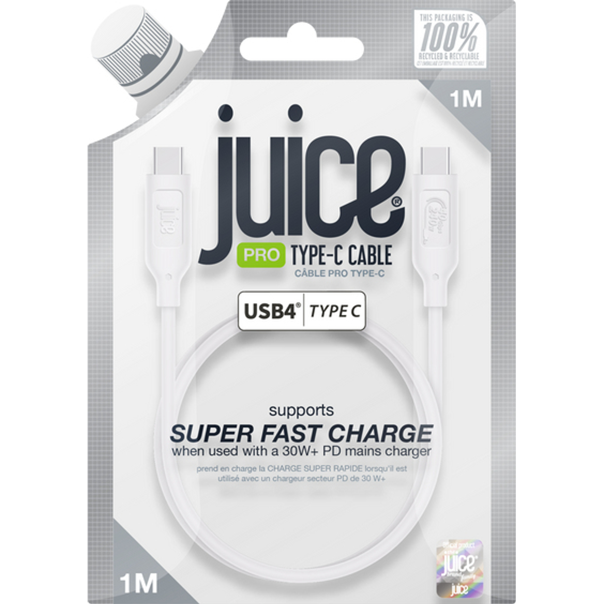 Type C 4.0 1m Fast Charging Cable White