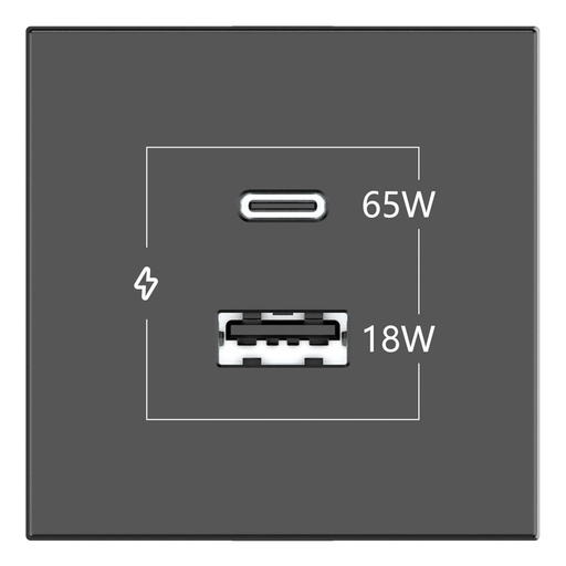 BLACK USBC 65W PORT AND USBA 18W PORT