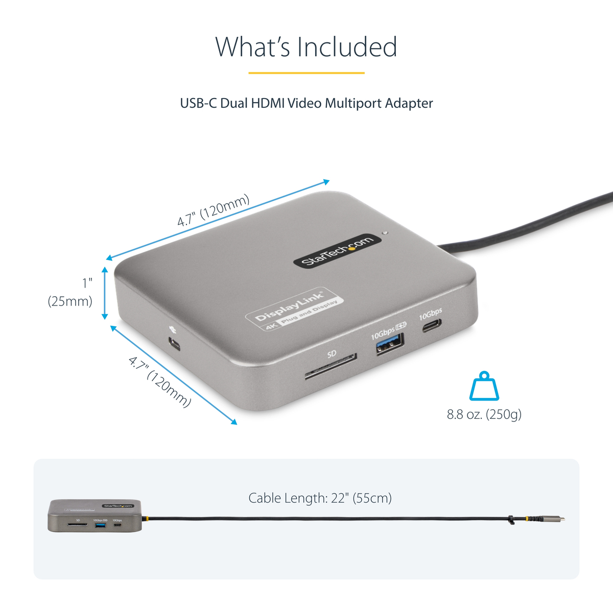 USB C Multiport Adapter Dual 4K HDMI PD