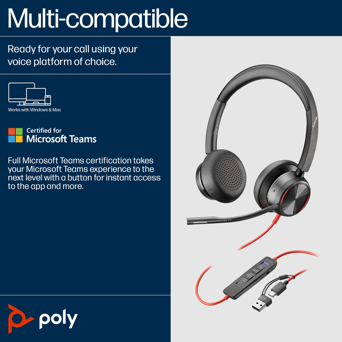 Poly BW 8225 Stereo USB-C HS +USB-C/A