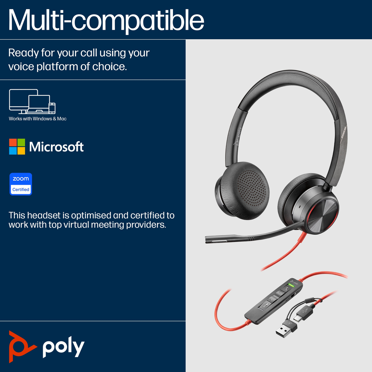 Poly BW 8225 Stereo -M USB-C HS +USB-C/A