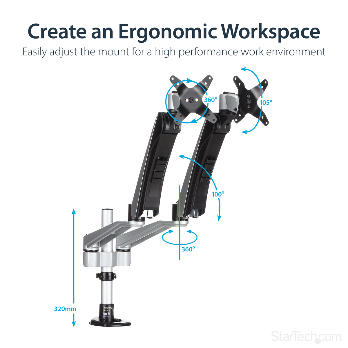 Dual Monitor Mount with Full-Motion Arms