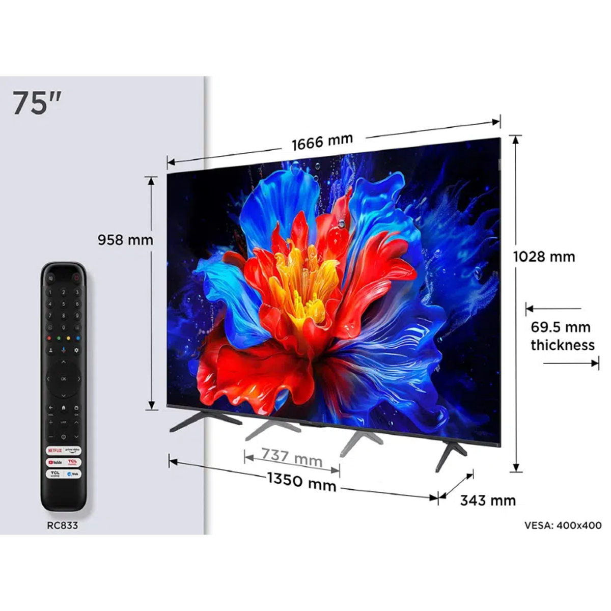 TCL 75P8K 75 4K QLED HDR Smart TV